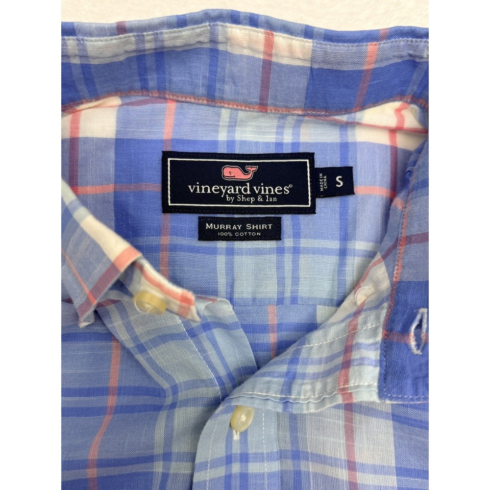 Vineyard Vines Murray Shirt Mens Size S Classic Fit Blue Pink Plaid Long Sleeve